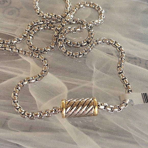 18k Rhodium Plated 20" Box Link Chain Magnetic Cable Barrle Clasp - Picture 3 of 11